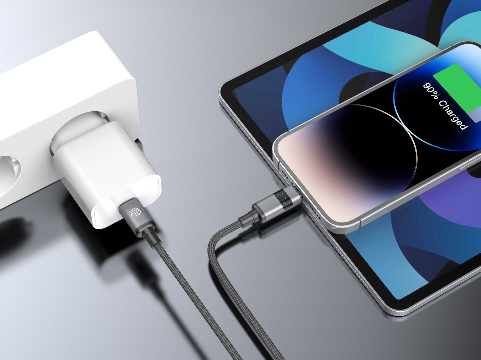 Techancy USB-C to Lightning Cable TB1801, 27W, 1.5m Black, LED Power Display, Aluminum Connector, Braided Cable
