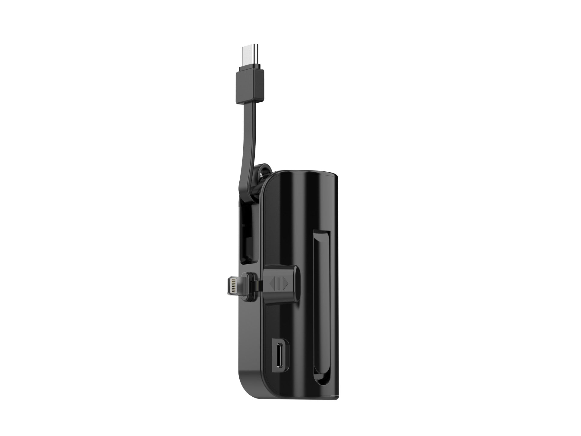 Techancy 5000mAh Portable Charger, TF2777, 2-in-1 iP + Type-C charging cable with phone stand, black