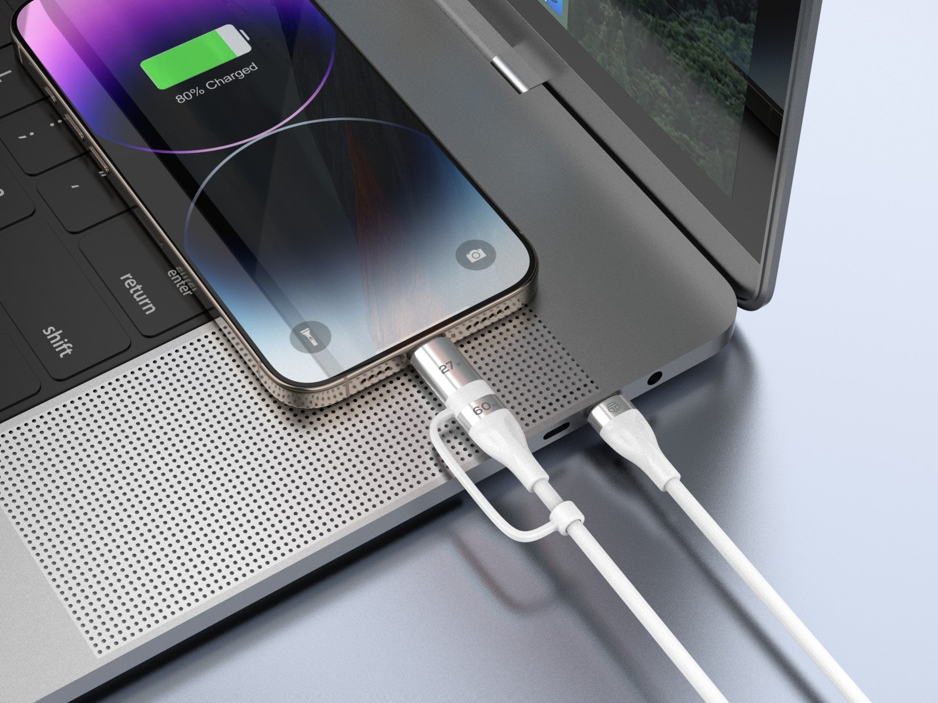 Techancy TB1744 2-in-1 Fast Charging Cable (1m): 60W USB-C to USB-C and 27W USB-C to Lightning – Durable Multi-Device Cable