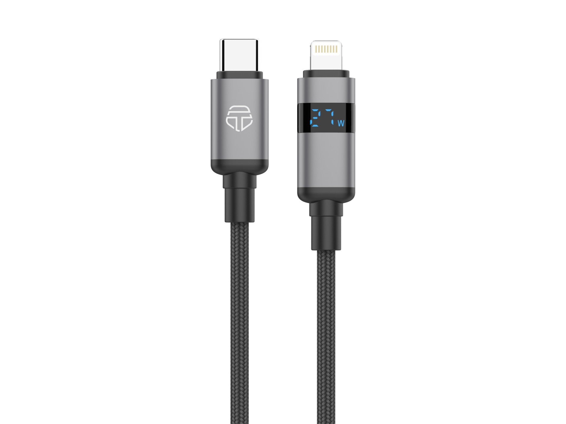 Techancy USB-C to Lightning Cable TB1801, 27W, 1.5m Black, LED Power Display, Aluminum Connector, Braided Cable